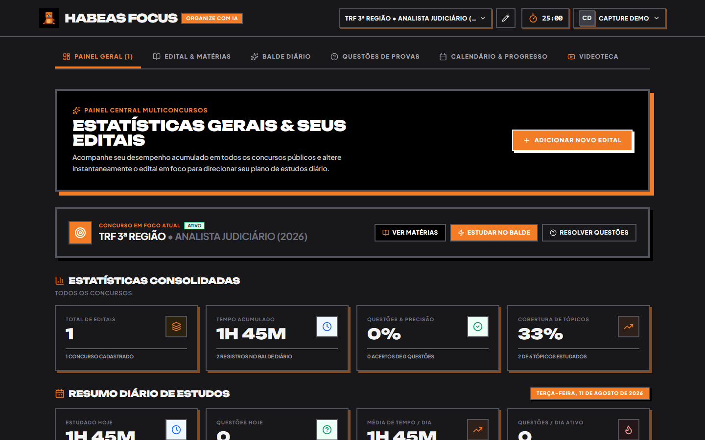Interface em tema escuro
