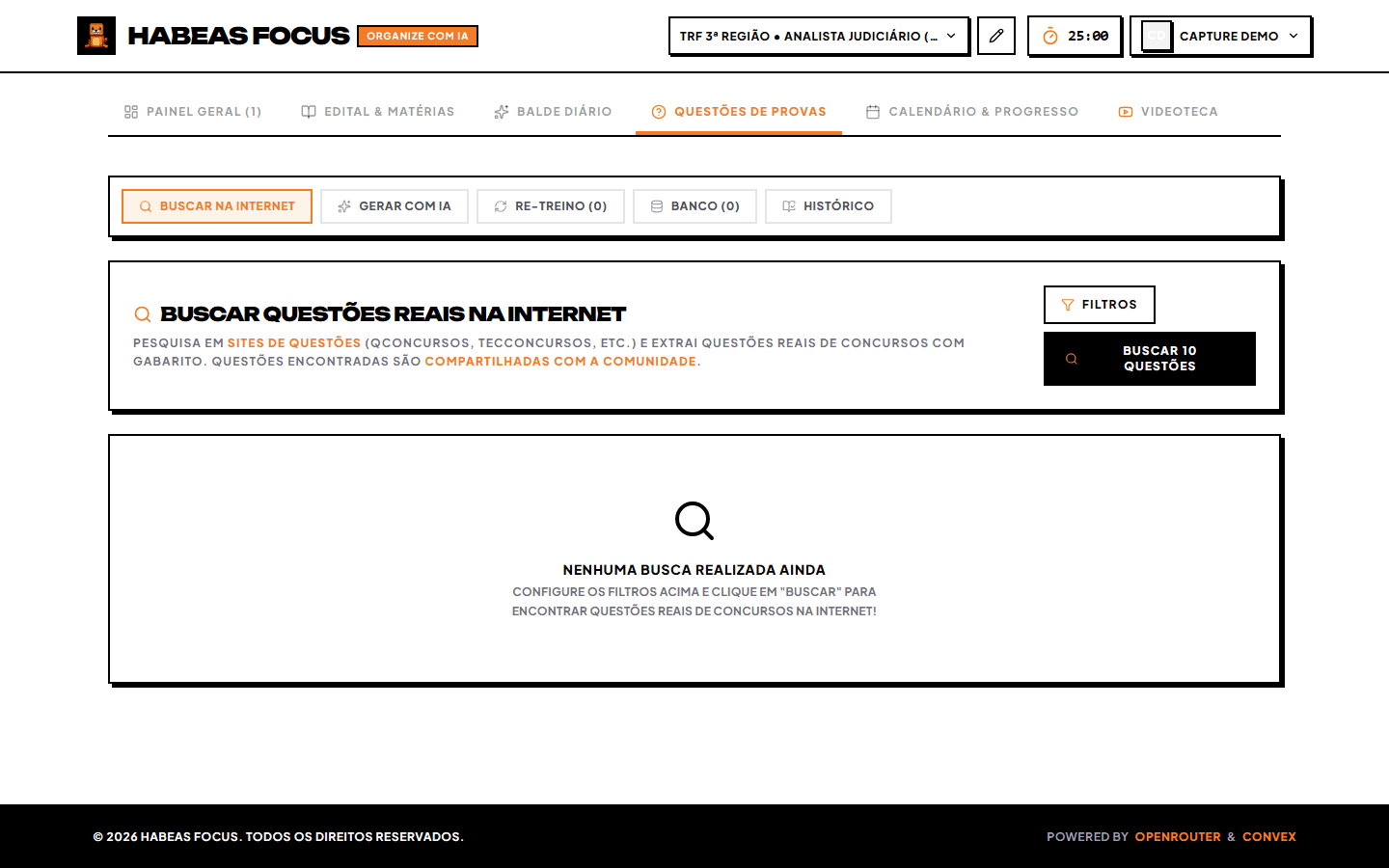 Banco de questões com filtros e IA